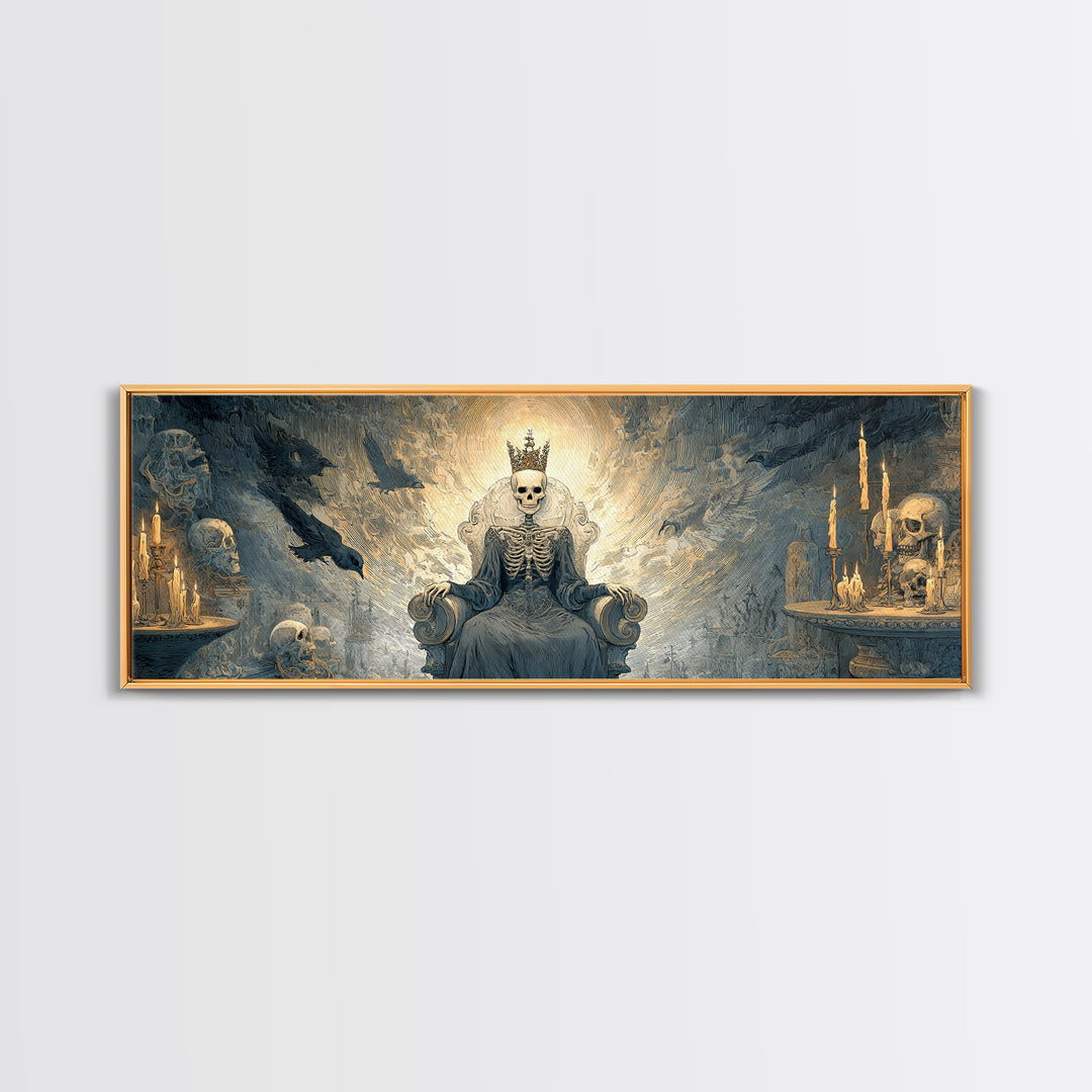 The Bone Queen, Expressionist Nightmare Art, Extra Wide Wall Art, Dark Halloween Decor, Framed Canvas Print, Halloween Wall Art