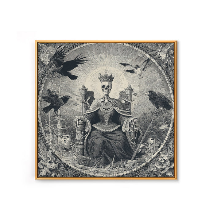 The Bone Queen, Macabre Folk Print Art, Square Wall Art, Dark Halloween Decor, Framed Canvas Print, Halloween Wall Art