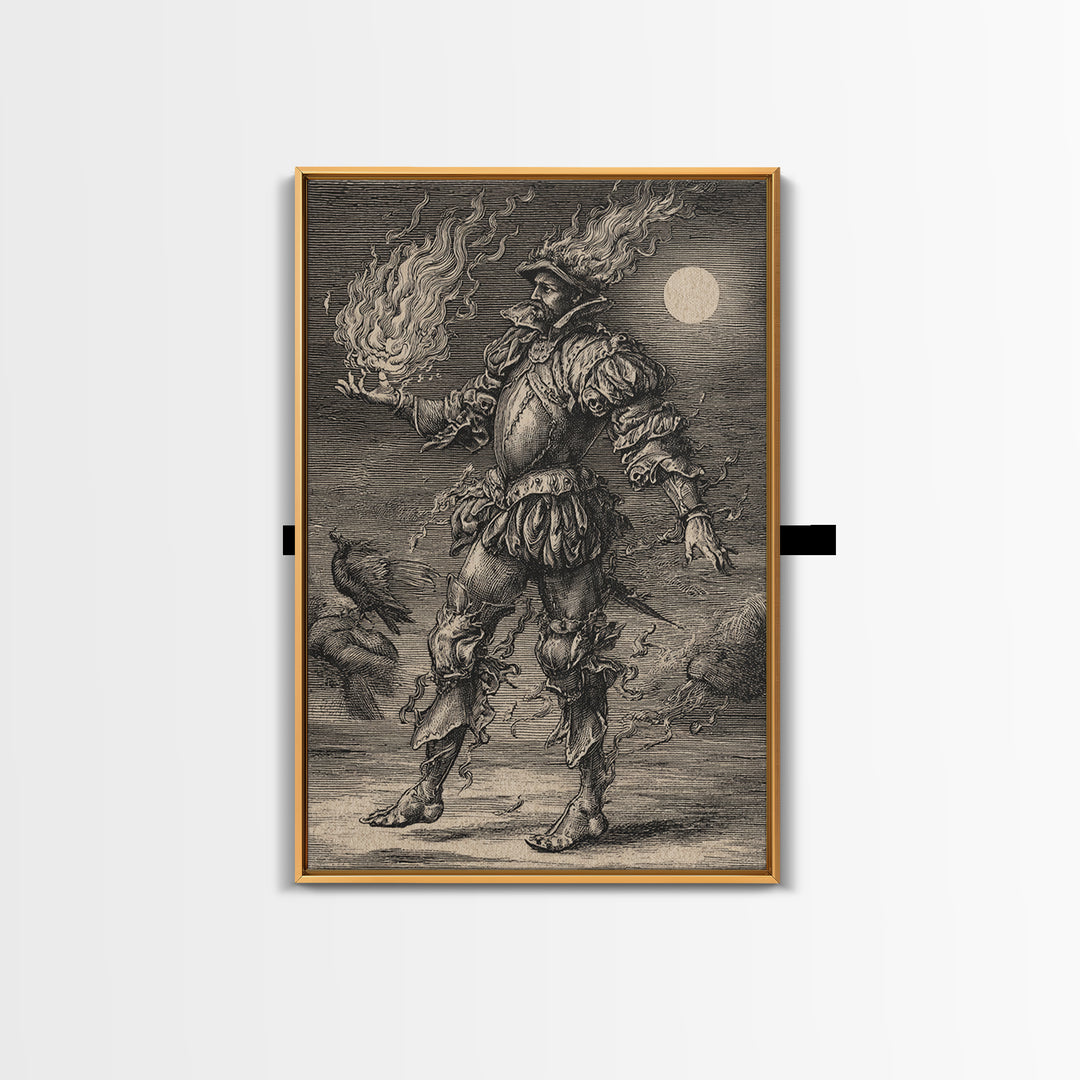The Candlewax Man, Renaissance Engraving Art, Vertical Wall Art, Gothic Horror Wall Art, Framed Canvas Print, Halloween Wall Art