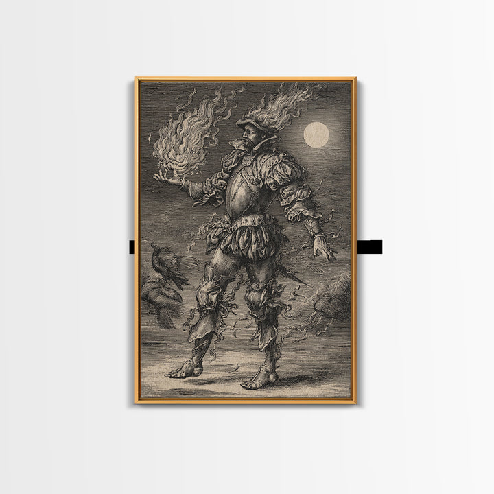 The Candlewax Man, Renaissance Engraving Art, Vertical Wall Art, Gothic Horror Wall Art, Framed Canvas Print, Halloween Wall Art