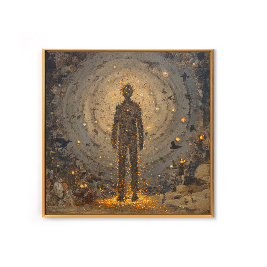 The Candlewax Man, Symbolist Dream Art, Square Wall Art, Dark Fantasy Wall Art, Framed Canvas Print, Halloween Wall Art
