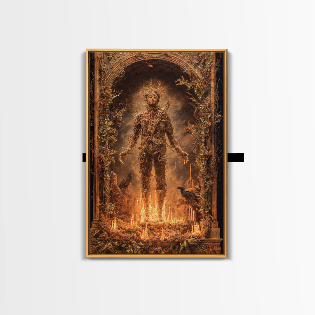 The Candlewax Man, Ornate Symbolist Art, Vertical Wall Art, Dark Halloween Decor, Framed Canvas Print, Halloween Wall Art