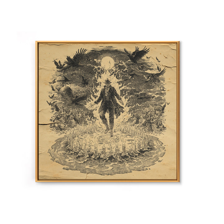 The Candlewax Man, Symbolist Etching Art, Square Wall Art, Dark Fantasy Wall Art, Framed Canvas Print, Halloween Wall Art