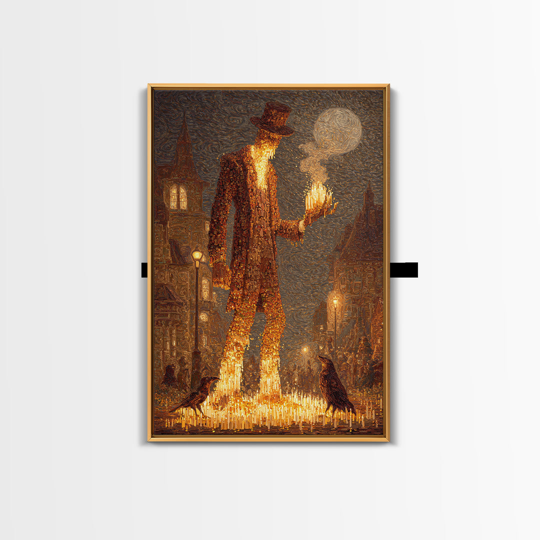 The Candlewax Man, Expressionist Gothic Art, Vertical Wall Art, Dark Halloween Decor, Framed Canvas Print, Halloween Wall Art