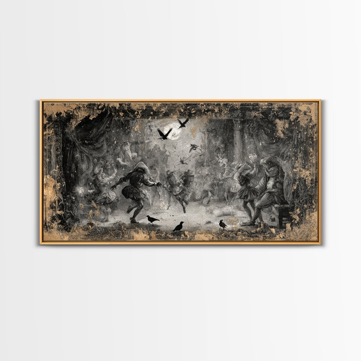 The Mirror Spirit, Northern Renaissance Horror, Wide Panoramic Art, Dark Halloween Decor, Canvas Print, Halloween Wall Art