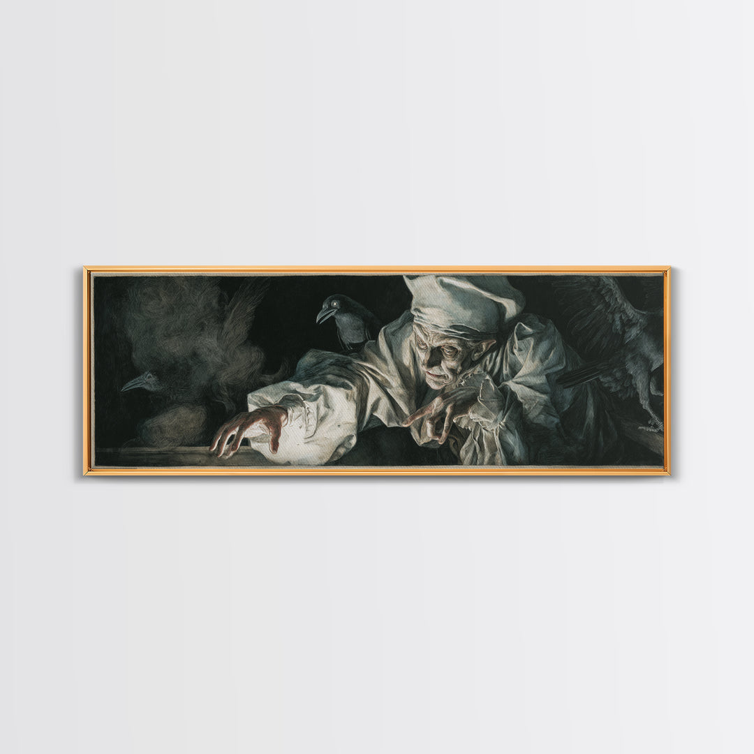 The Mirror Spirit, Dark Renaissance Art, Extra Wide Wall Art, Gothic Horror Wall Art, Framed Canvas Print, Halloween Wall Art