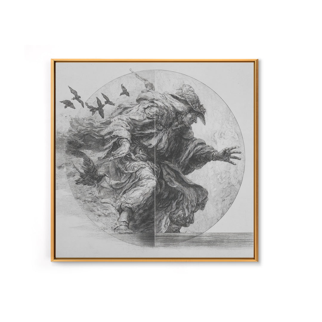The Mirror Spirit, Renaissance Engraving Art, Square Wall Art, Macabre Wall Art, Canvas Print, Halloween Wall Art, Dark Fantasy Art