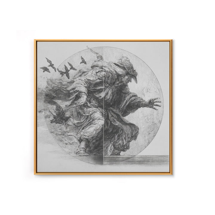 The Mirror Spirit, Renaissance Engraving Art, Square Wall Art, Macabre Wall Art, Canvas Print, Halloween Wall Art, Dark Fantasy Art