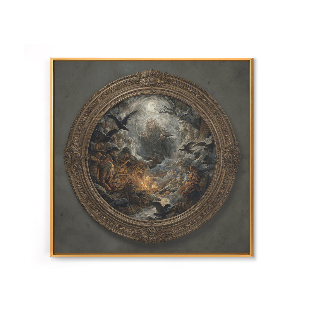 The Mirror Spirit, Baroque Witchcraft Art, Square Wall Art, Dark Fantasy Wall Art, Framed Canvas Print, Halloween Wall Art