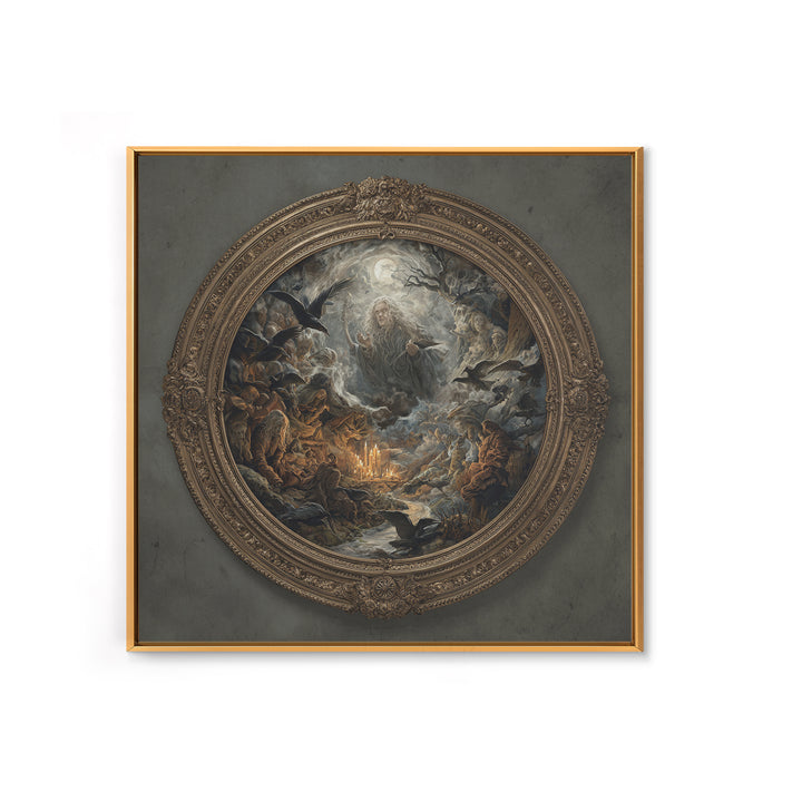 The Mirror Spirit, Baroque Witchcraft Art, Square Wall Art, Dark Fantasy Wall Art, Framed Canvas Print, Halloween Wall Art