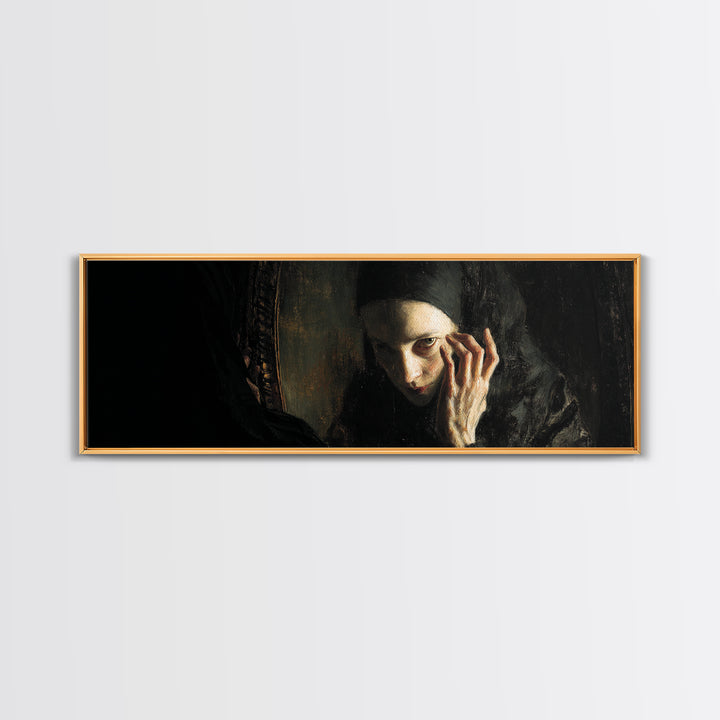 The Mirror Spirit, Dark Romantic Horror Art, Extra Wide Wall Art, Dark Fantasy Wall Art, Canvas Print, Halloween Wall Art