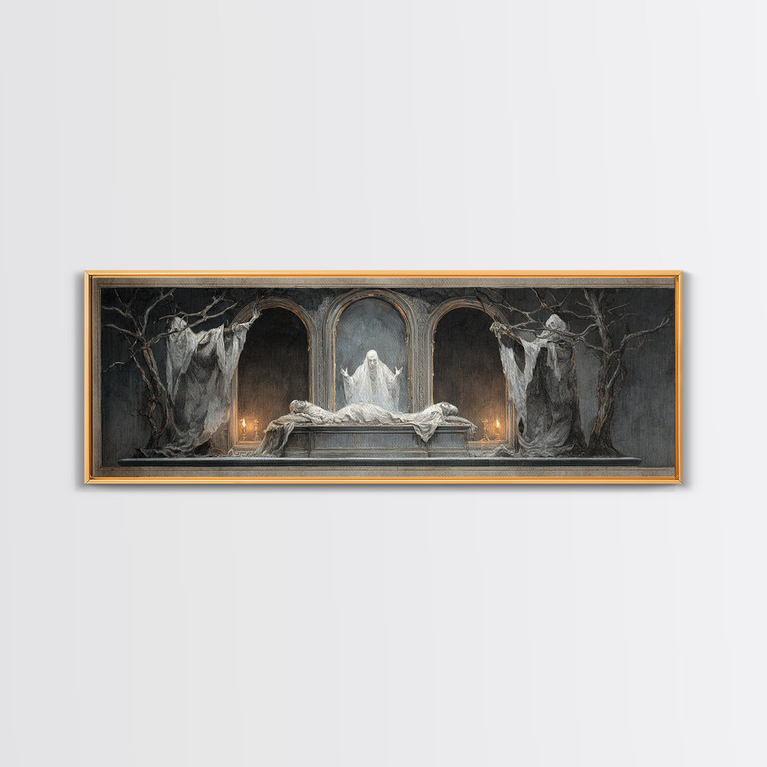 The Mirror Spirit, Gothic Nightmare Art, Extra Wide Wall Art, Dark Fantasy Wall Art, Canvas Print, Halloween Wall Art, Halloween Decor