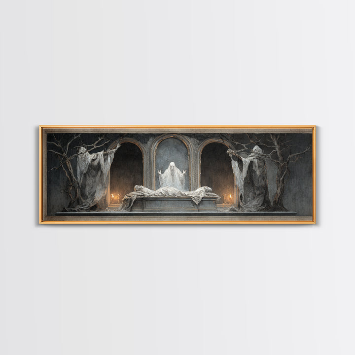 The Mirror Spirit, Gothic Nightmare Art, Extra Wide Wall Art, Dark Fantasy Wall Art, Canvas Print, Halloween Wall Art, Halloween Decor