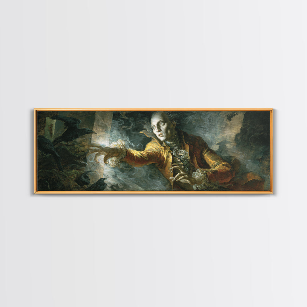 The Mirror Spirit, Visionary Gothic Art, Extra Wide Wall Art, Macabre Wall Art, Framed Canvas Print, Halloween Wall Art