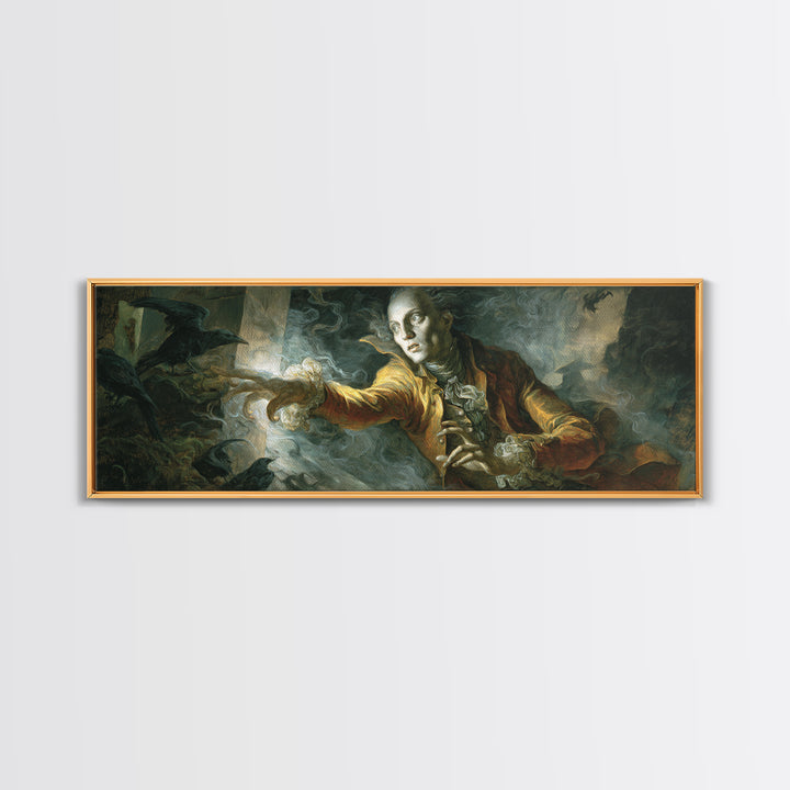 The Mirror Spirit, Visionary Gothic Art, Extra Wide Wall Art, Macabre Wall Art, Framed Canvas Print, Halloween Wall Art