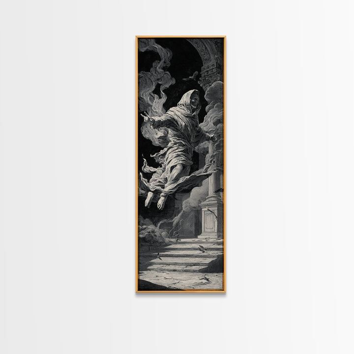 The Mirror Spirit, Architectural Etching Art, Tall Narrow Wall Art, Dark Halloween Decor, Canvas Print, Halloween Wall Art
