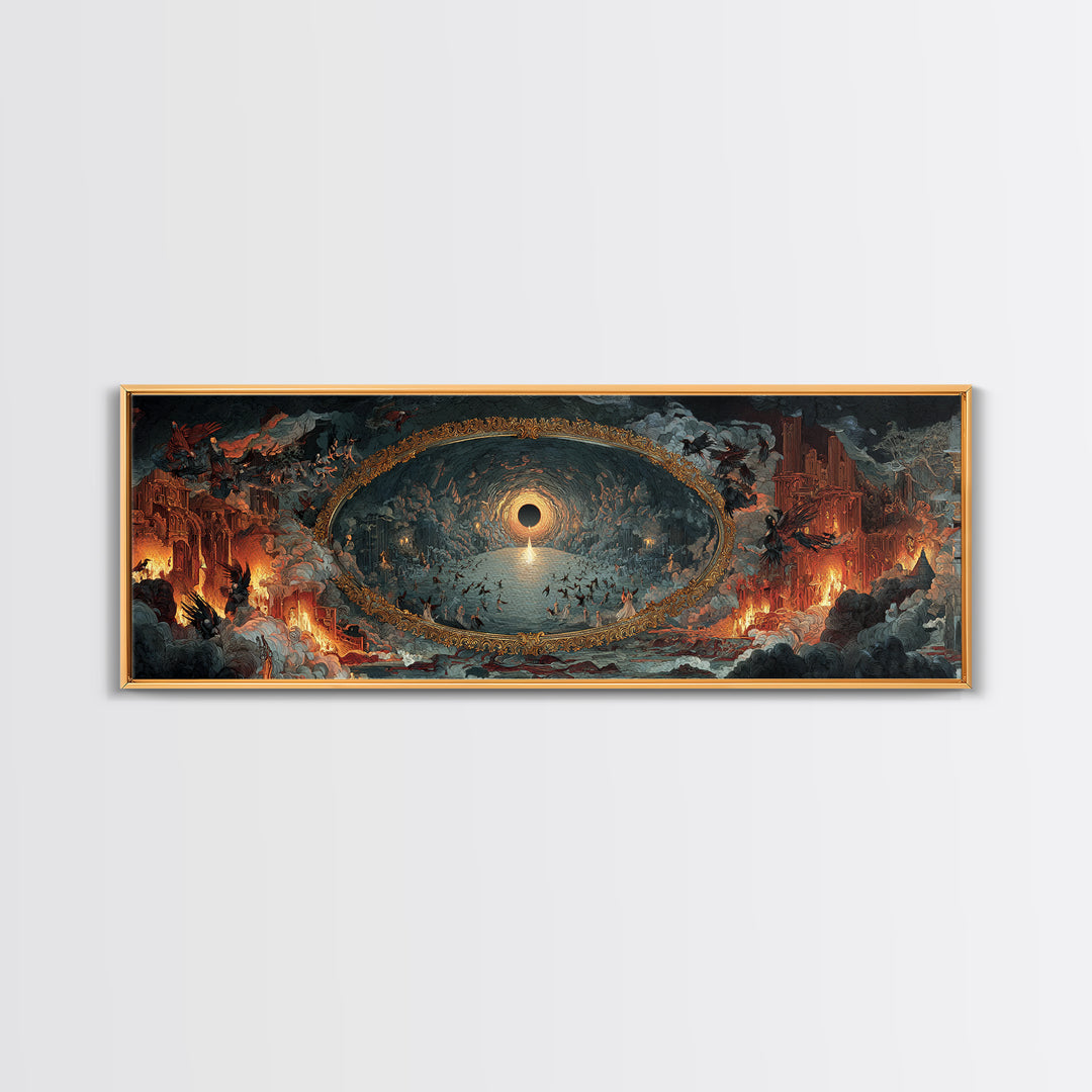 The Mirror Spirit, Apocalyptic Romantic Art, Extra Wide Wall Art, Dark Halloween Decor, Framed Canvas Print, Halloween Wall Art