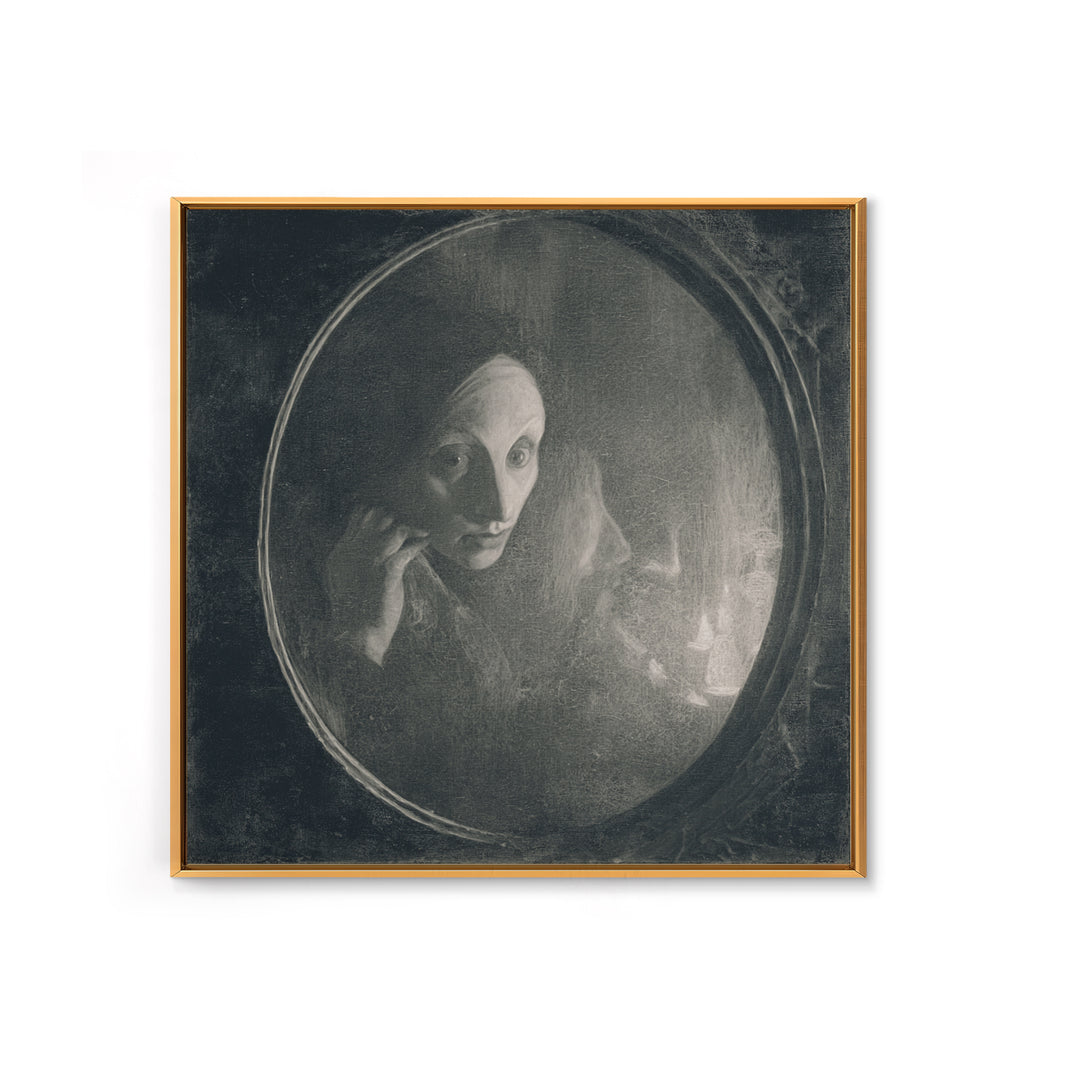 The Mirror Spirit, Symbolist Dream Art, Square Wall Art, Gothic Horror Wall Art, Framed Canvas Print, Halloween Wall Art