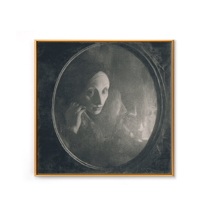 The Mirror Spirit, Symbolist Dream Art, Square Wall Art, Gothic Horror Wall Art, Framed Canvas Print, Halloween Wall Art