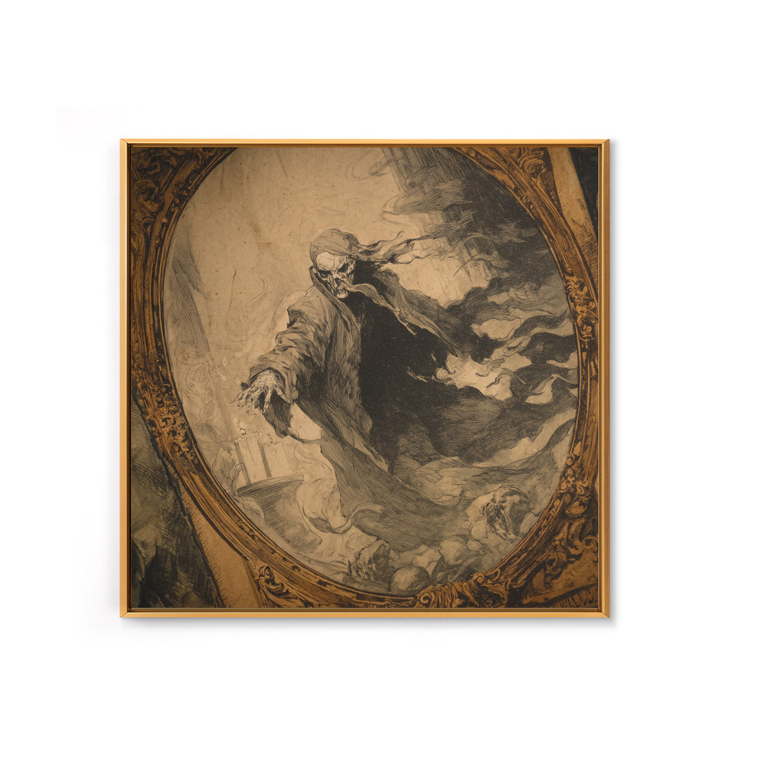 The Mirror Spirit, Decadent Gothic Art, Square Wall Art, Dark Halloween Decor, Framed Canvas Print, Halloween Wall Art