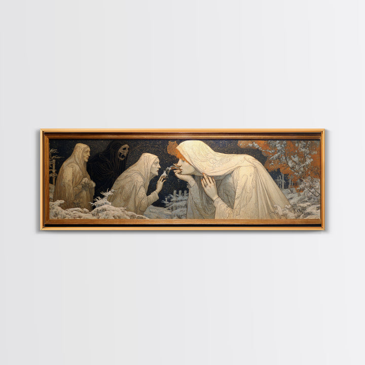 The Mirror Spirit, Symbolist Death Art, Extra Wide Wall Art, Macabre Wall Art, Framed Canvas Print, Halloween Wall Art