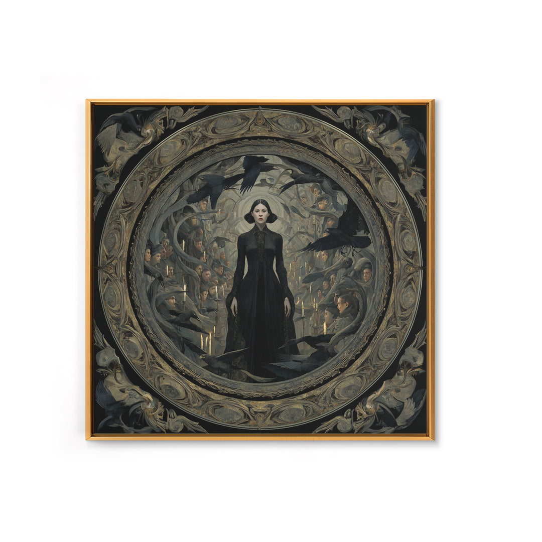 The Mirror Spirit, Dark Symbolist Art, Square Wall Art, Dark Halloween Decor, Framed Canvas Print, Halloween Wall Art