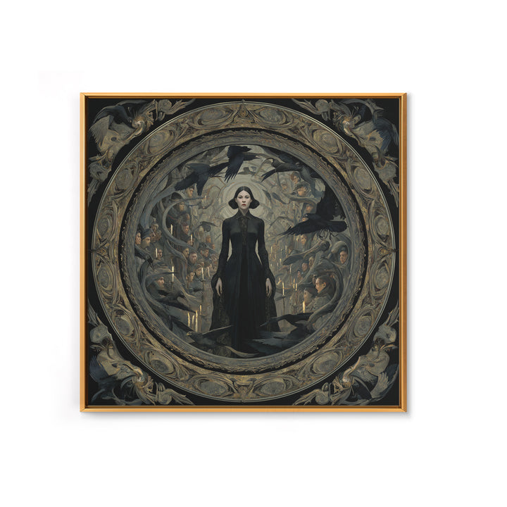 The Mirror Spirit, Dark Symbolist Art, Square Wall Art, Dark Halloween Decor, Framed Canvas Print, Halloween Wall Art
