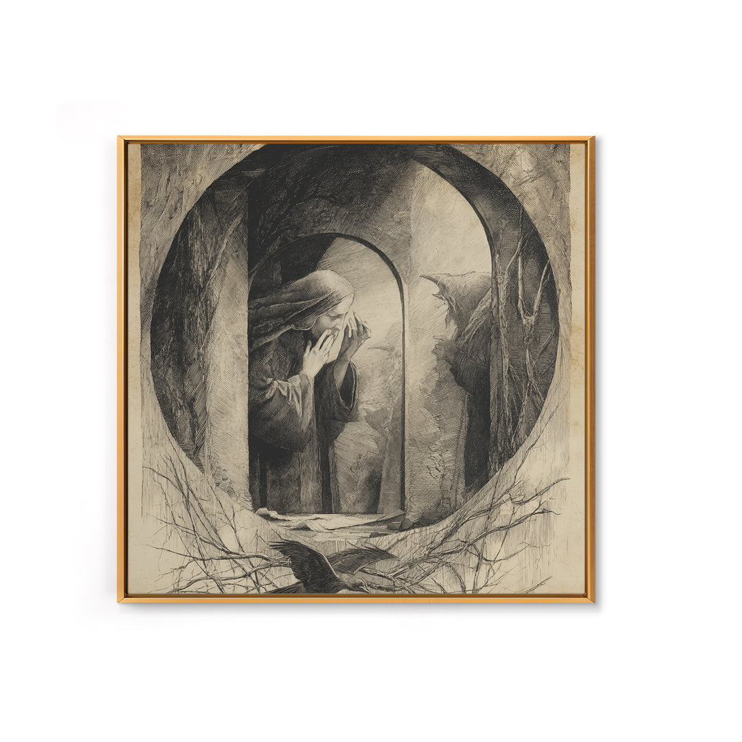 The Mirror Spirit, Expressionist Nightmare Art, Square Wall Art, Gothic Horror Wall Art, Canvas Print, Halloween Wall Art