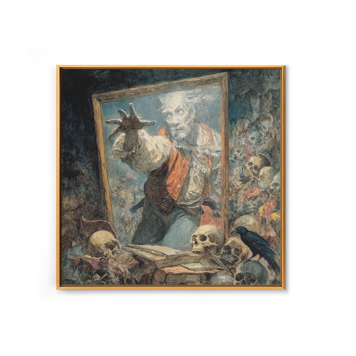 The Mirror Spirit, Grotesque Carnival Art, Square Wall Art, Dark Fantasy Wall Art, Framed Canvas Print, Halloween Wall Art