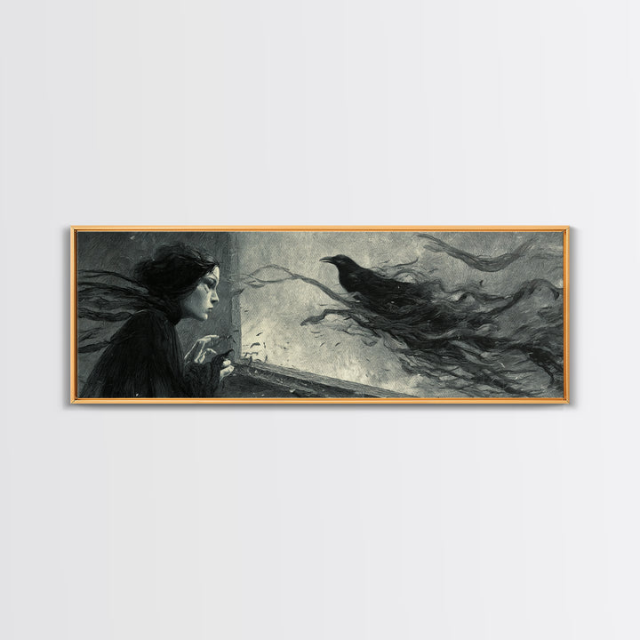 The Mirror Spirit, Expressionist Gothic Art, Extra Wide Wall Art, Macabre Wall Art, Framed Canvas Print, Halloween Wall Art