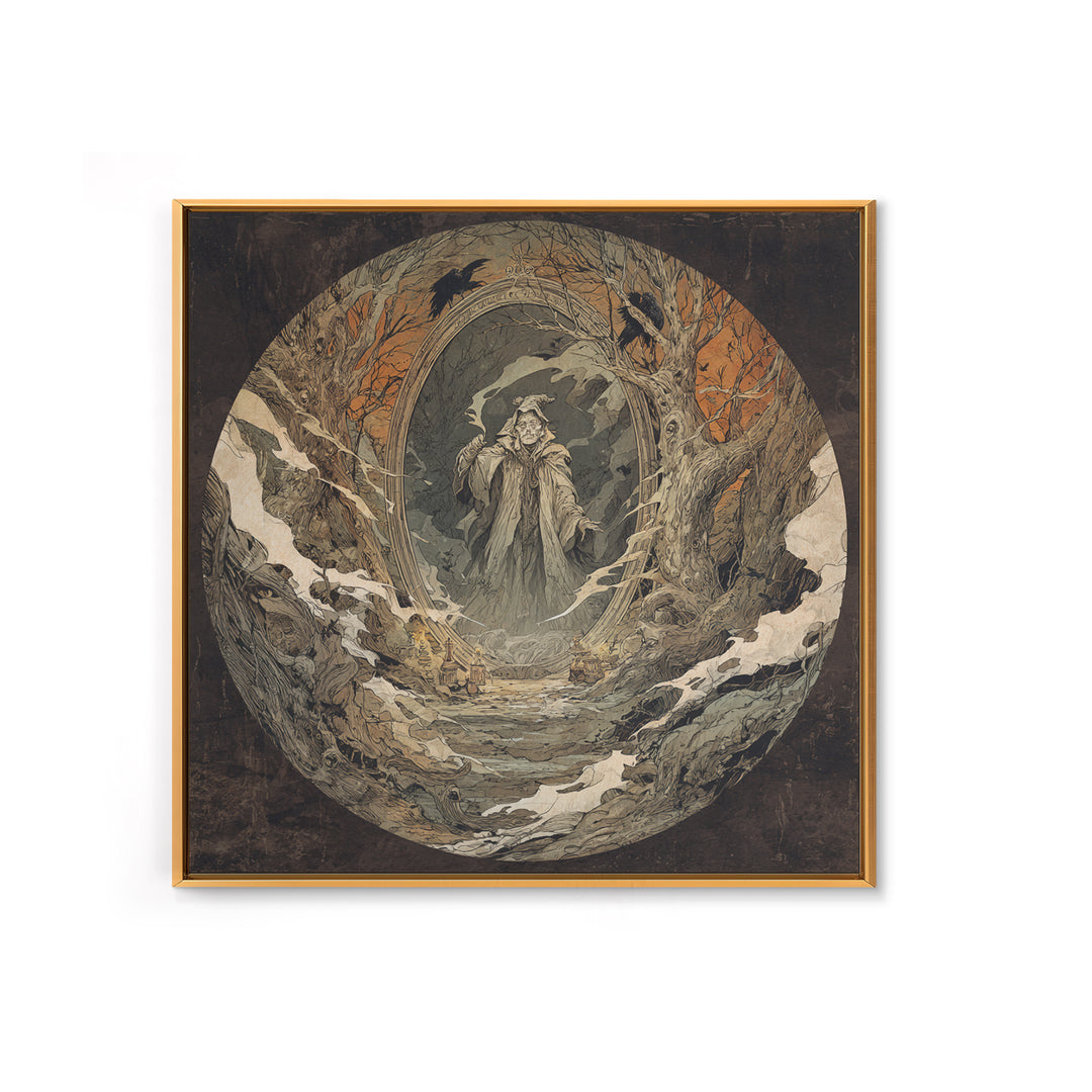 The Mirror Spirit, Gothic Storybook Art, Square Wall Art, Dark Halloween Decor, Canvas Print, Halloween Wall Art, Statement Wall Art