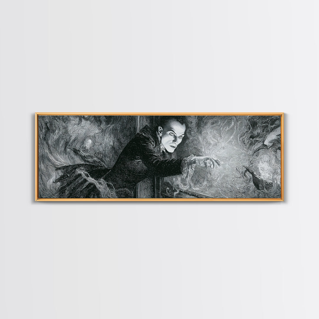 The Mirror Spirit, Victorian Macabre Art, Extra Wide Wall Art, Macabre Wall Art, Framed Canvas Print, Halloween Wall Art