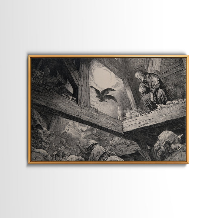 The Attic Whisperer, Renaissance Engraving Art, Landscape Wall Art, Macabre Wall Art, Canvas Print, Halloween Wall Art, Spooky Wall Decor