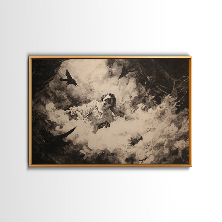The Attic Whisperer, Dark Romantic Horror Art, Landscape Wall Art, Gothic Horror Wall Art, Framed Canvas Print, Halloween Wall Art