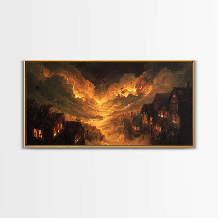 The Attic Whisperer, Apocalyptic Romantic Art, Wide Panoramic Art, Macabre Wall Art, Canvas Print, Halloween Wall Art, Statement Wall Art