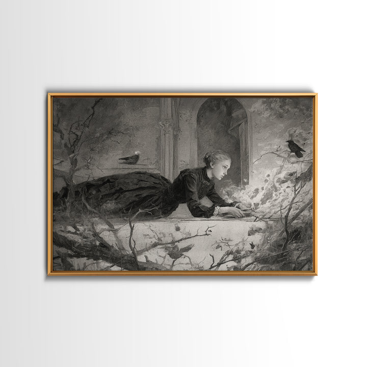 The Attic Whisperer, Symbolist Dream Art, Landscape Wall Art, Macabre Wall Art, Canvas Print, Halloween Wall Art, Halloween Decor