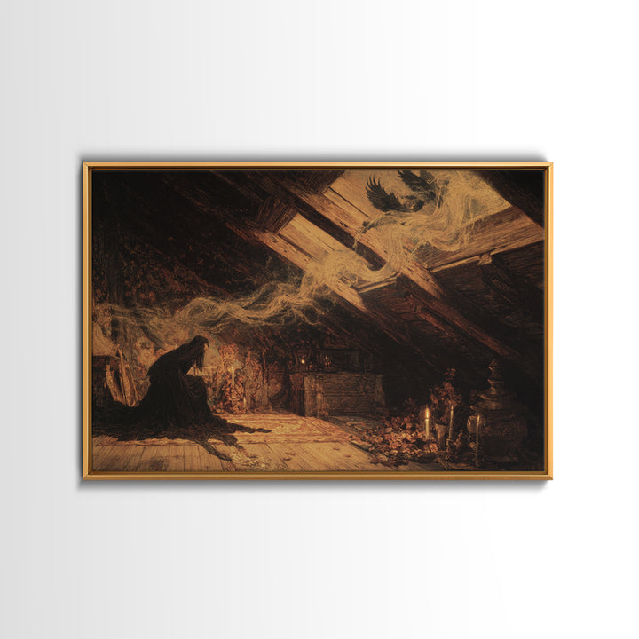 The Attic Whisperer, Ornate Symbolist Art, Landscape Wall Art, Dark Fantasy Wall Art, Canvas Print, Halloween Wall Art