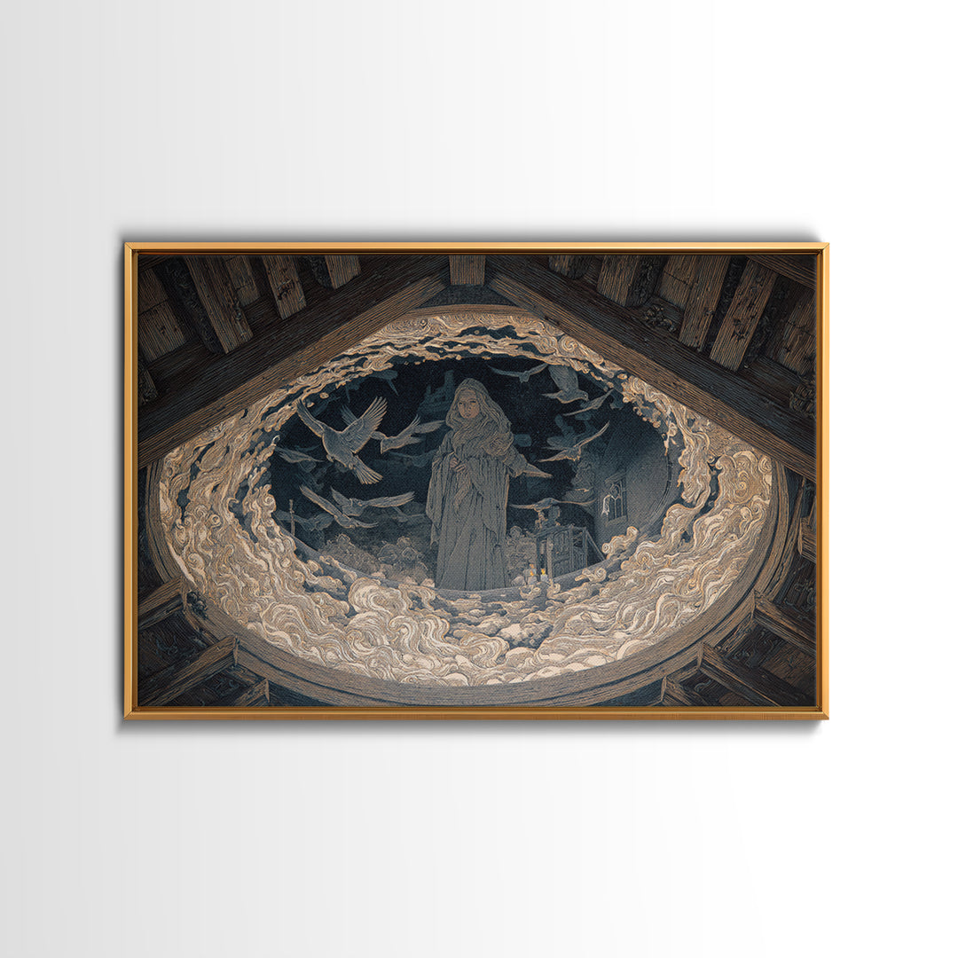 The Attic Whisperer, Symbolist Death Art, Landscape Wall Art, Macabre Wall Art, Canvas Print, Halloween Wall Art, Horror Wall Art