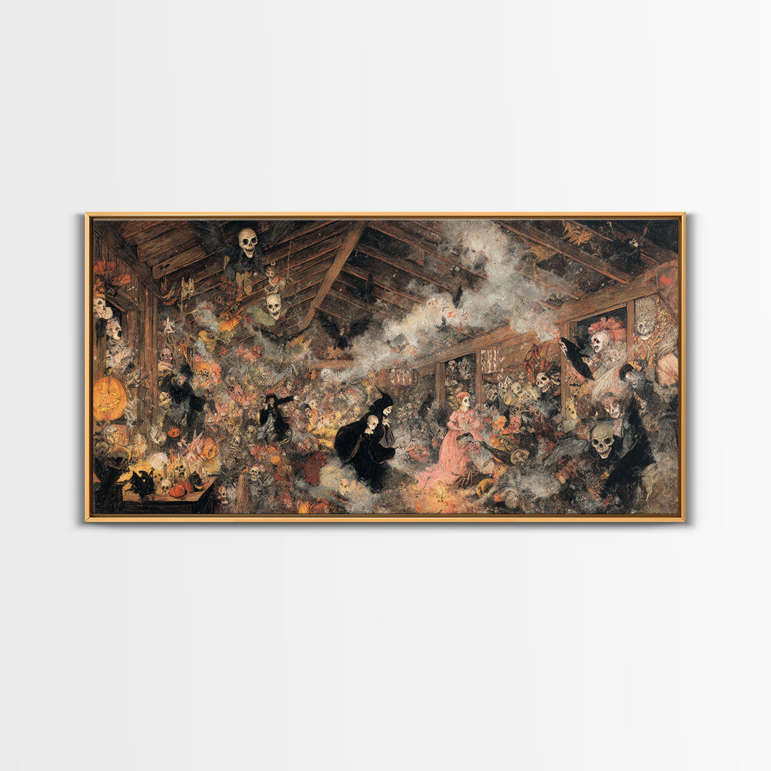 The Attic Whisperer, Grotesque Carnival Art, Wide Panoramic Art, Gothic Horror Wall Art, Canvas Print, Halloween Wall Art