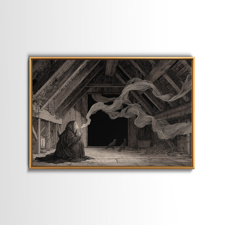 The Attic Whisperer, Victorian Macabre Art, Landscape Wall Art, Dark Fantasy Wall Art, Canvas Print, Halloween Wall Art