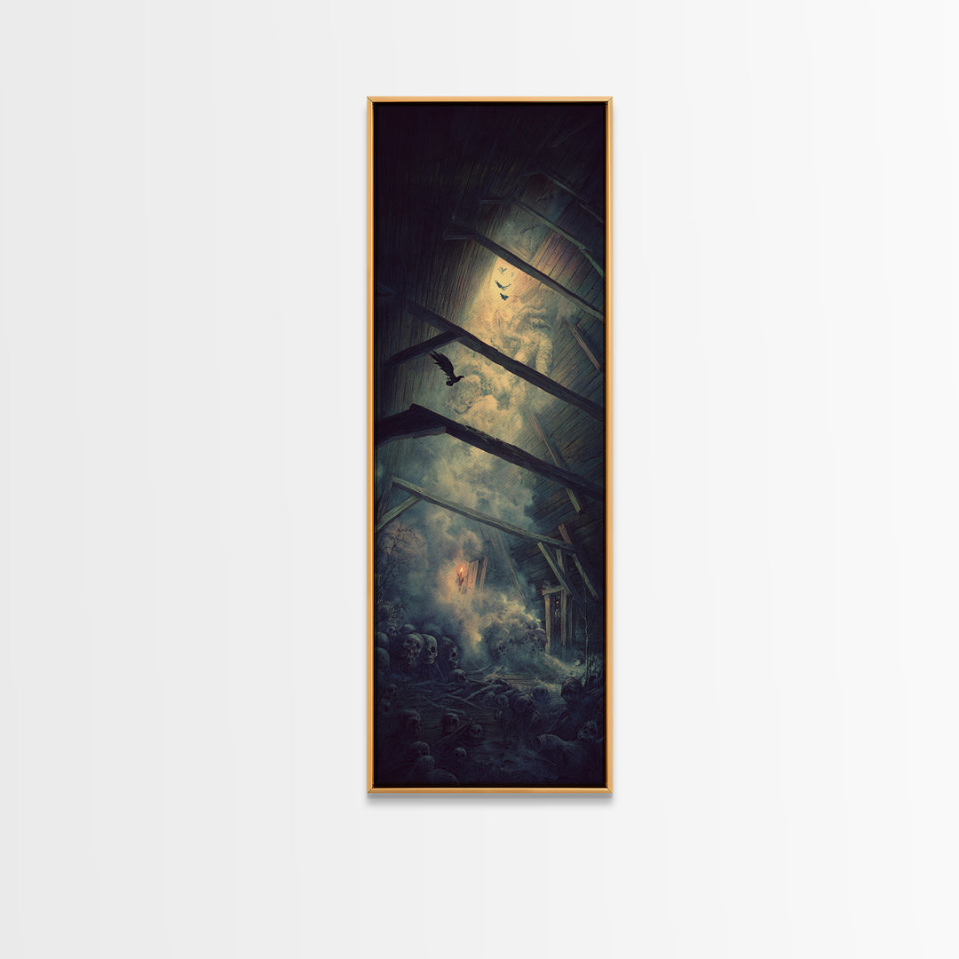 The Attic Whisperer, Surreal Apocalyptic Art, Tall Narrow Wall Art, Gothic Horror Wall Art, Framed Canvas Print, Halloween Wall Art