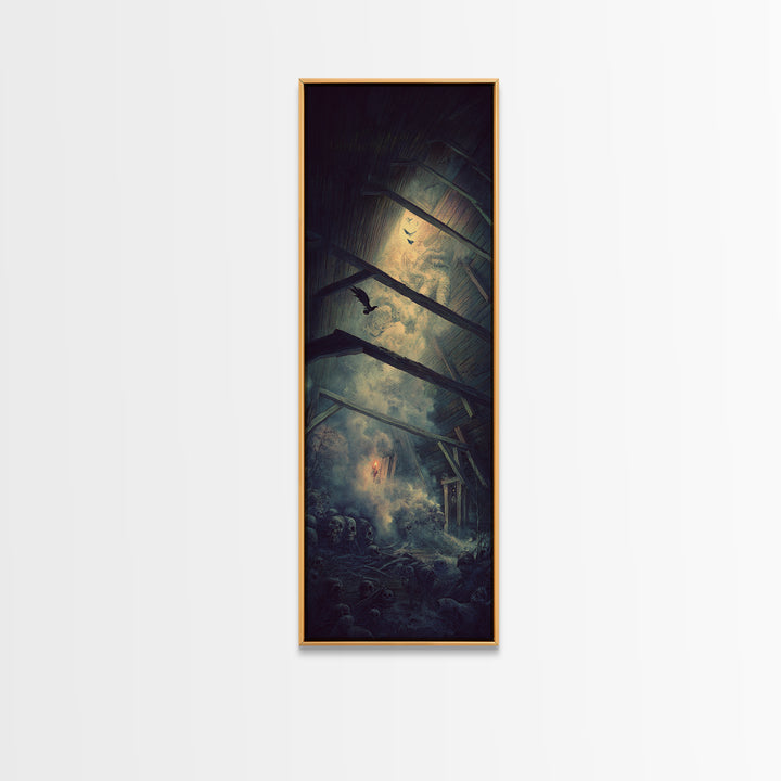 The Attic Whisperer, Surreal Apocalyptic Art, Tall Narrow Wall Art, Gothic Horror Wall Art, Framed Canvas Print, Halloween Wall Art