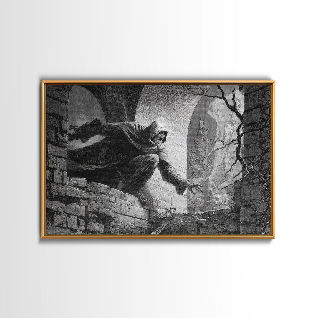 The Chimney Phantom, Gothic Engraving Art, Landscape Wall Art, Gothic Horror Wall Art, Framed Canvas Print, Halloween Wall Art
