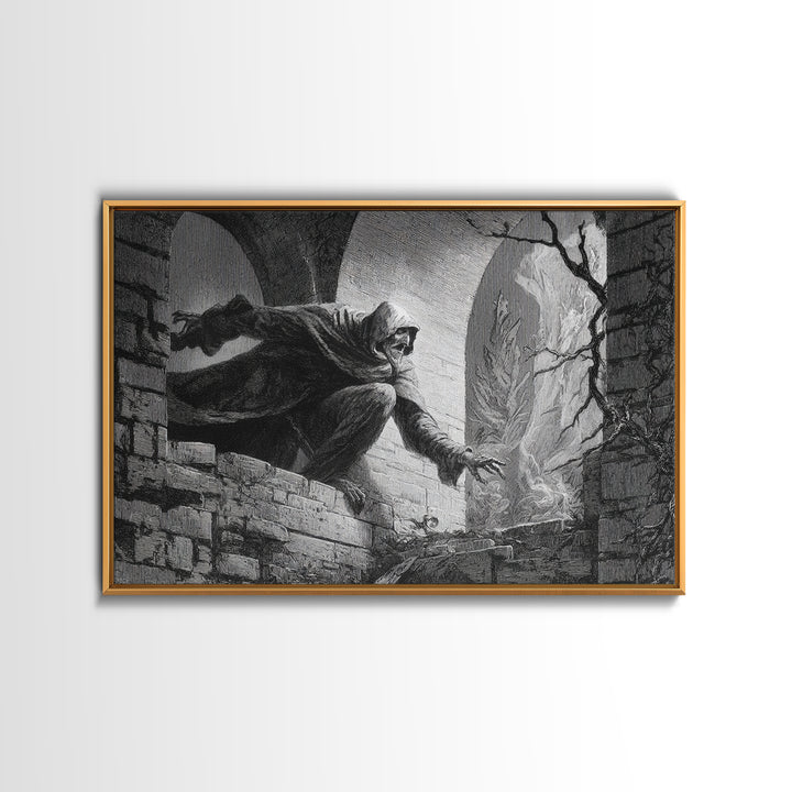 The Chimney Phantom, Gothic Engraving Art, Landscape Wall Art, Gothic Horror Wall Art, Framed Canvas Print, Halloween Wall Art
