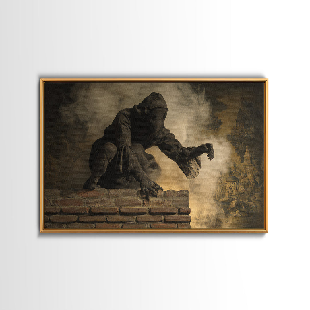 The Chimney Phantom, Medieval Grotesque Art, Landscape Wall Art, Gothic Horror Wall Art, Framed Canvas Print, Halloween Wall Art