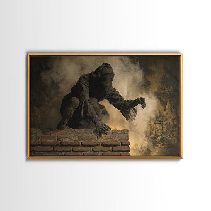 The Chimney Phantom, Medieval Grotesque Art, Landscape Wall Art, Gothic Horror Wall Art, Framed Canvas Print, Halloween Wall Art
