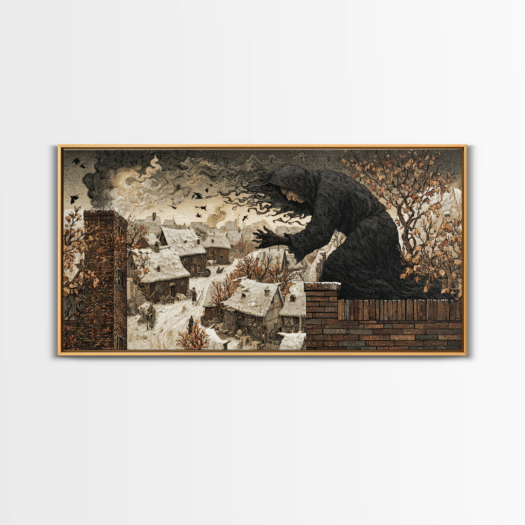 The Chimney Phantom, Northern Renaissance Horror, Wide Panoramic Art, Dark Fantasy Wall Art, Canvas Print, Halloween Wall Art