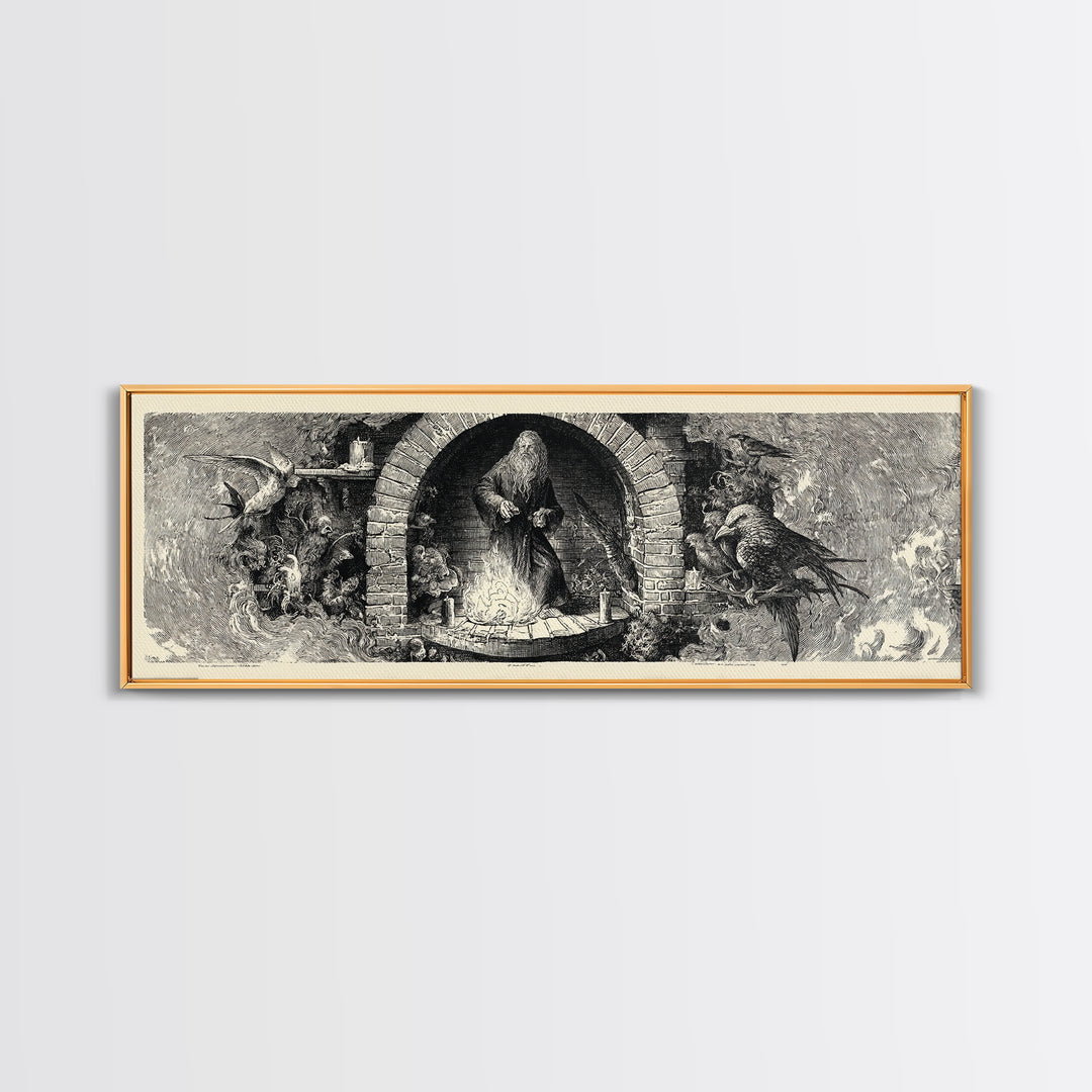 The Chimney Phantom, Renaissance Engraving Art, Extra Wide Wall Art, Gothic Horror Wall Art, Framed Canvas Print, Halloween Wall Art