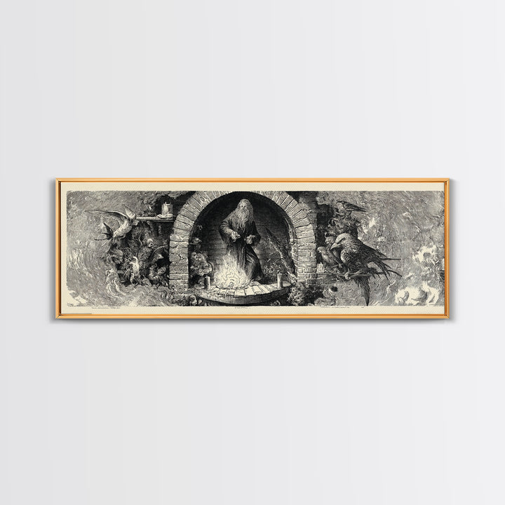 The Chimney Phantom, Renaissance Engraving Art, Extra Wide Wall Art, Gothic Horror Wall Art, Framed Canvas Print, Halloween Wall Art