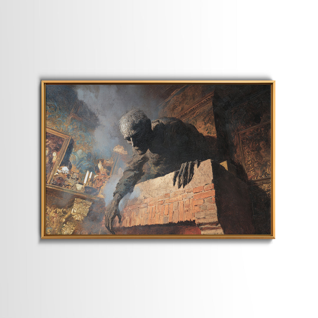 The Chimney Phantom, Ornate Symbolist Art, Landscape Wall Art, Macabre Wall Art, Framed Canvas Print, Halloween Wall Art